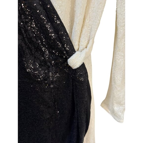 H&M Sequin‎ Black & White Wrap Dress Size S - Picture 3 of 8